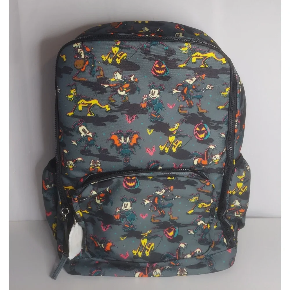 Disney Parks Halloween 2023 Mickey Canvas Backpack Glow Ghost Zipper Pulls NWT